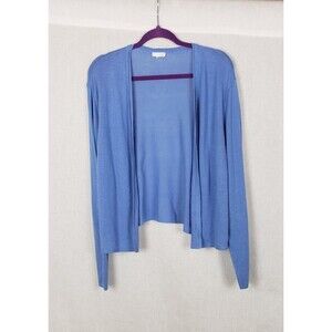 J. Jill Cardigan Sweater M Blue Open Front Lightweight Linen Blend Casual Spring